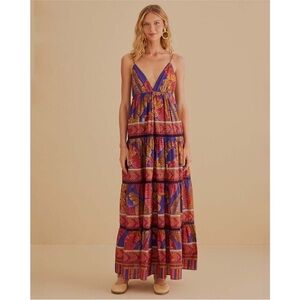 Farm Rio Blue Forest Mosaic Sleeveless Maxi Dress